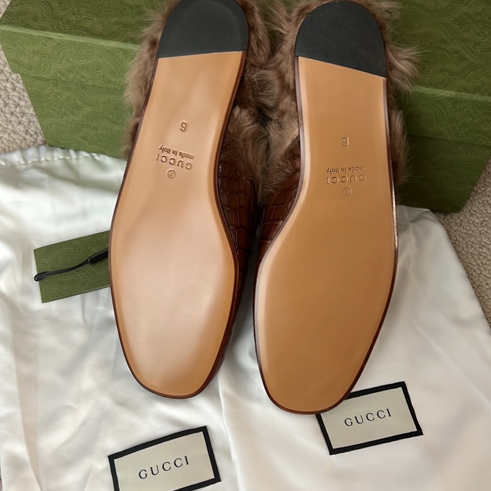 NWT- Gucci crocodile Princetown shearling mules 😍 - Picture 6 of 11